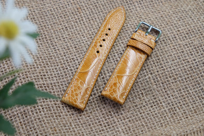 Yellow tan brown ostrich leg leather watch strap HDOL59