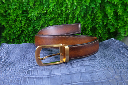 Brown hand dyed patina veg tanned cow leather belt HDBE08