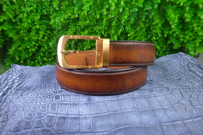 Brown hand dyed patina veg tanned cow leather belt HDBE08