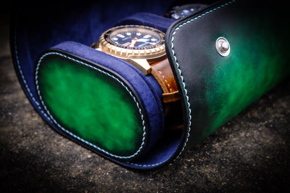 BESPOKE HAND DYED PATINA COLOR 3 WATCH ROLL HDWR04