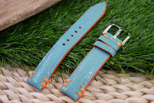 BESPOKE GENUINE WITHOUT PEARL TURQUOISE BLUE STINGRAY LEATHER WATCH STRAP HDST64