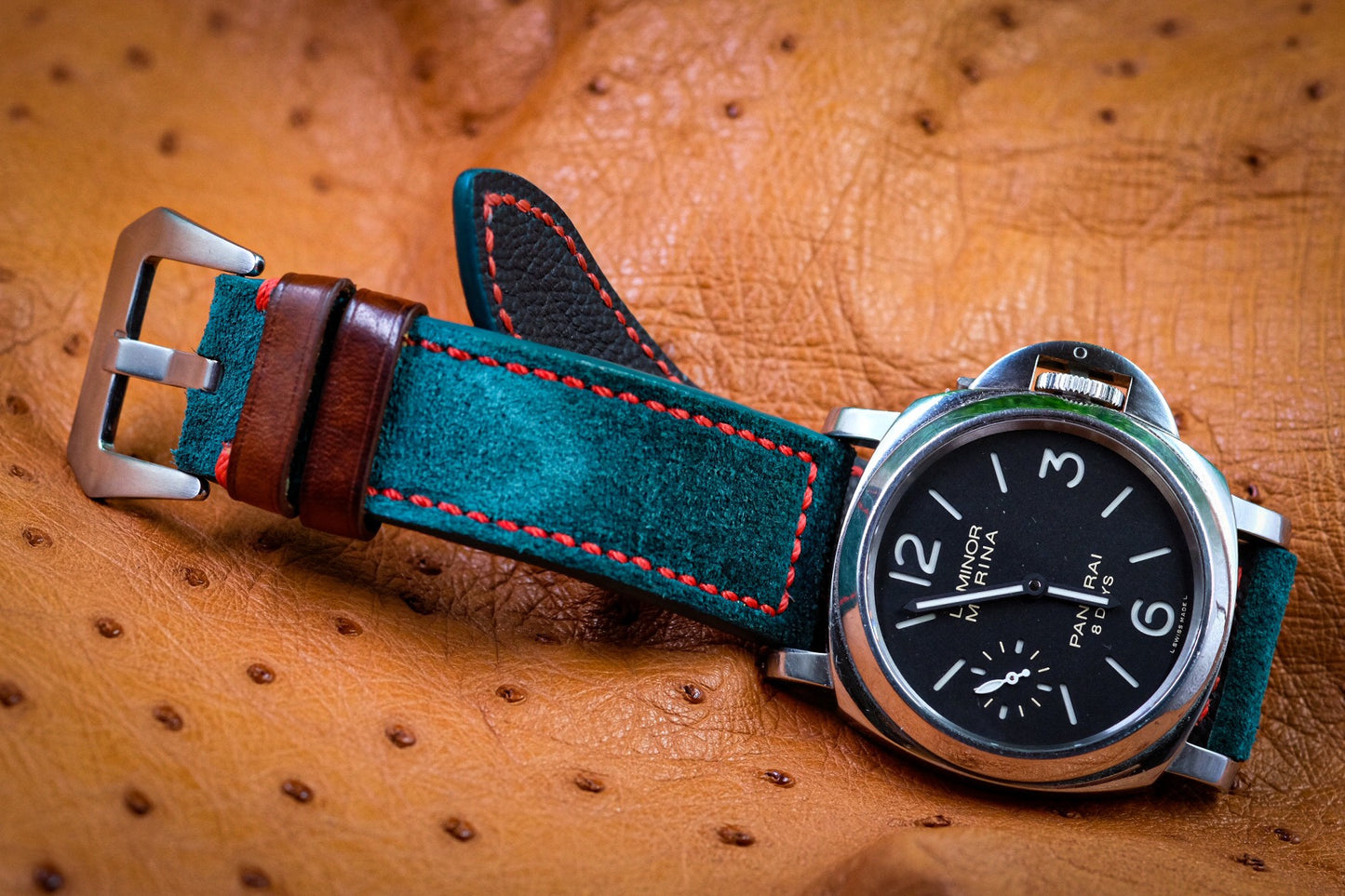 BESPOKE GENUINE VINTAGE GREEN SUEDE LEATHER WATCH STRAP BAND FOR PANERAI HDPAM08