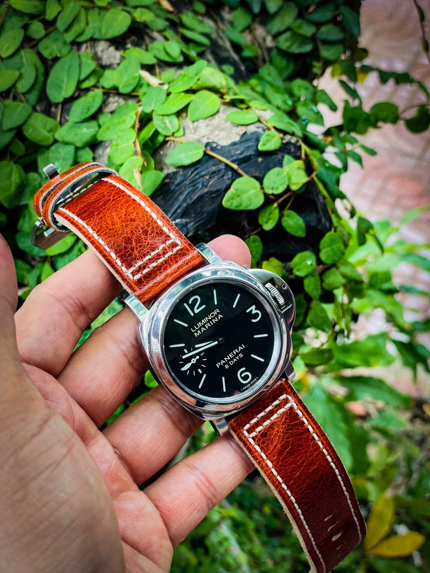 BESPOKE GENUINE VINTAGE DISTRESSED REDDISH BROWN LEATHER WATCH STRAP BAND FOR PANERAI HDPAM01