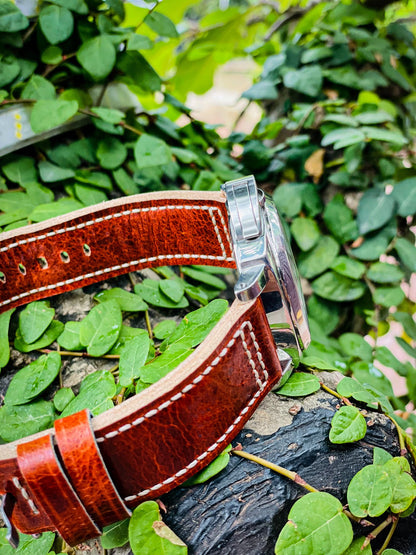 BESPOKE GENUINE VINTAGE DISTRESSED REDDISH BROWN LEATHER WATCH STRAP BAND FOR PANERAI HDPAM01