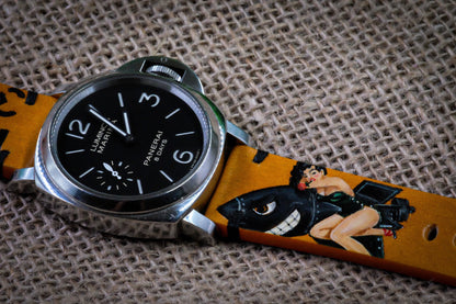 BESPOKE GENUINE YELLOW WITH ARTWORK LEATHER WATCH STRAP BAND FOR PANERAI HDPAM09