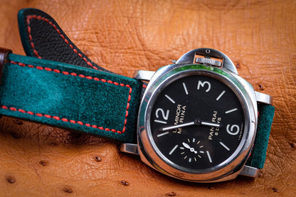 BESPOKE GENUINE VINTAGE GREEN SUEDE LEATHER WATCH STRAP BAND FOR PANERAI HDPAM08