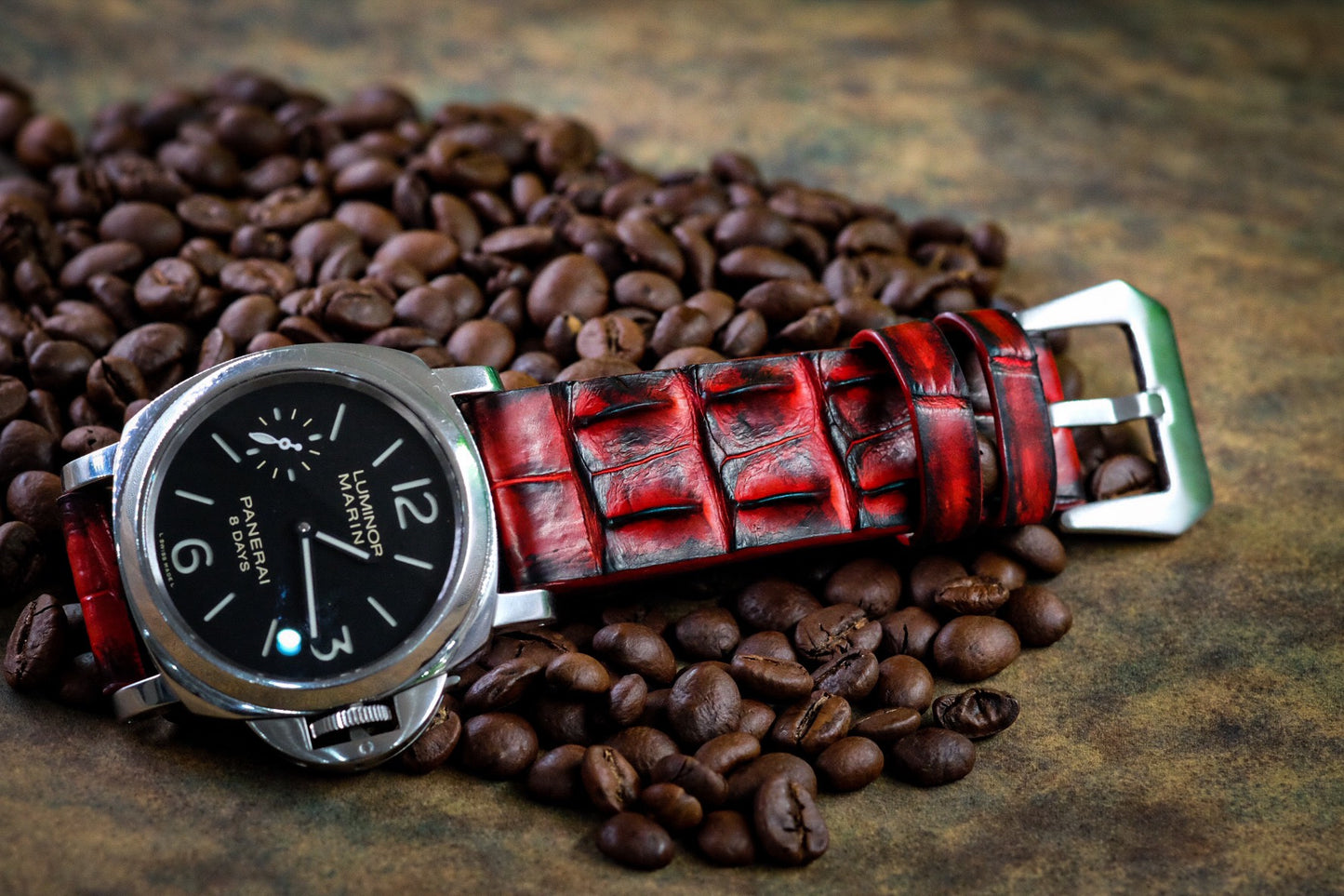 BESPOKE GENUINE RED CROCODILE LEATHER WATCH STRAP BAND FOR PANERAI HDPAM07