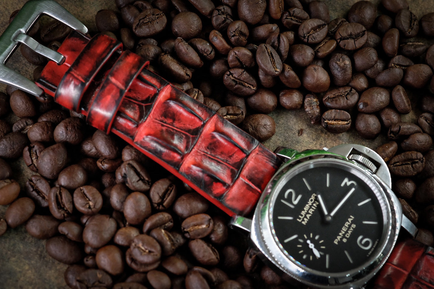 BESPOKE GENUINE RED CROCODILE LEATHER WATCH STRAP BAND FOR PANERAI HDPAM07