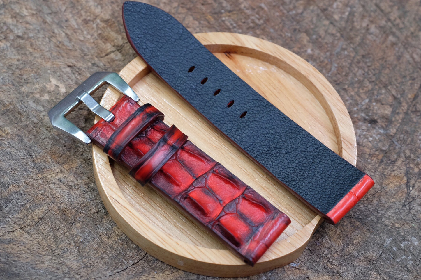 BESPOKE GENUINE RED CROCODILE LEATHER WATCH STRAP BAND FOR PANERAI HDPAM07