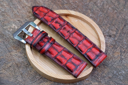 BESPOKE GENUINE RED CROCODILE LEATHER WATCH STRAP BAND FOR PANERAI HDPAM07