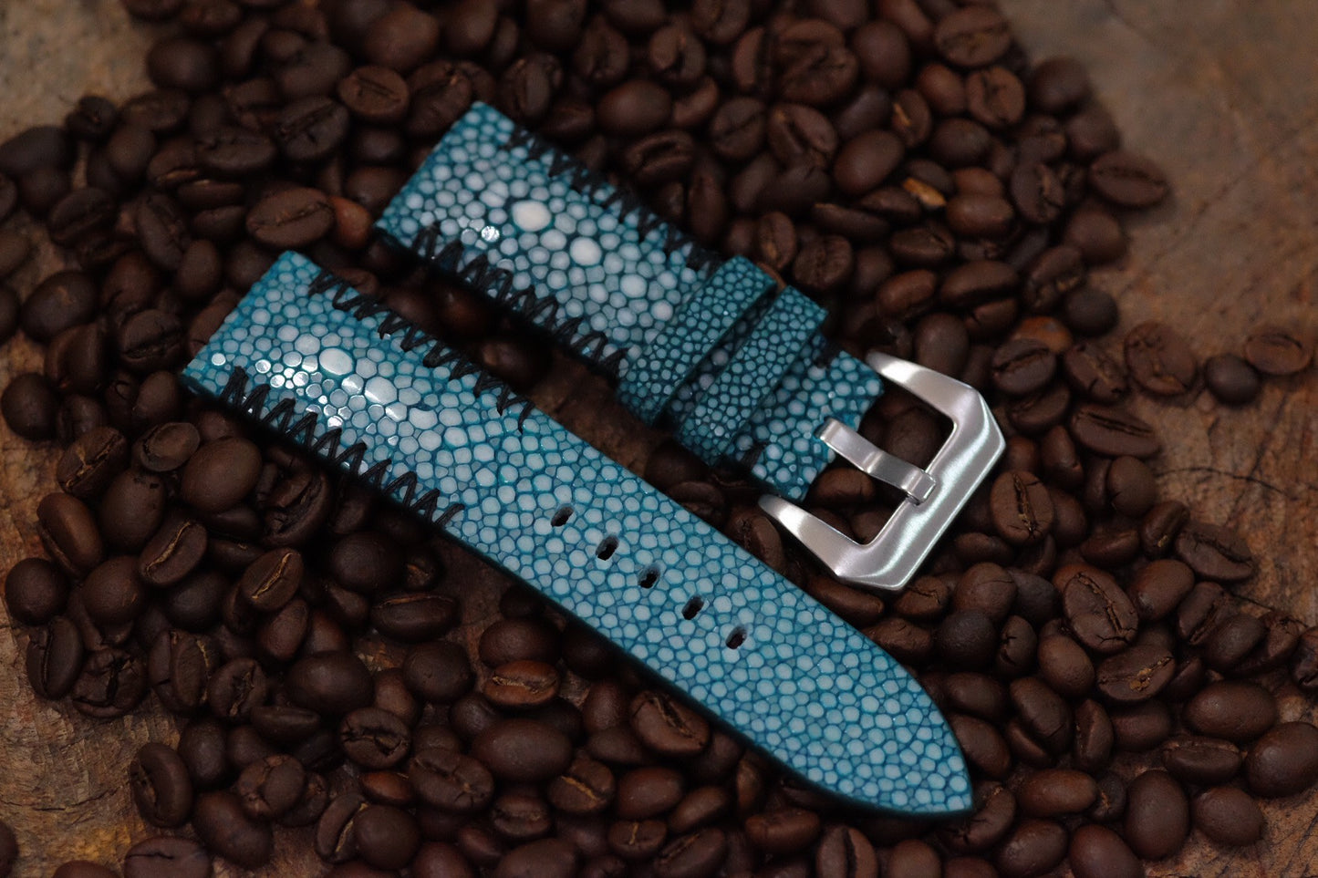 BESPOKE GENUINE BABY BLUE STINGRAY DOUBLE PEARL LEATHER WATCH STRAP BAND FOR PANERAI HDPAM11