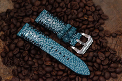 BESPOKE GENUINE BABY BLUE STINGRAY DOUBLE PEARL LEATHER WATCH STRAP BAND FOR PANERAI HDPAM11