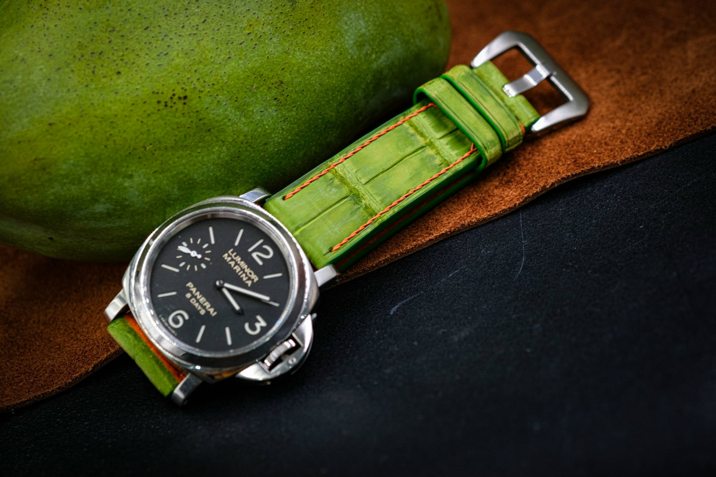 BESPOKE GENUINE GREEN CROCODILE LEATHER WATCH STRAP BAND FOR PANERAI HDPAM29