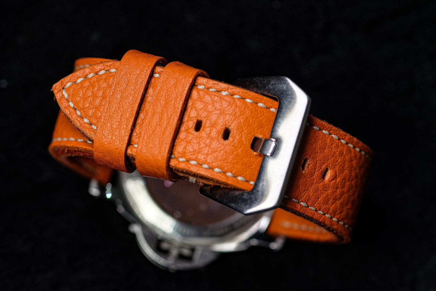 Orange Hermes Togo leather handmade leather watch strap  HDPAM33