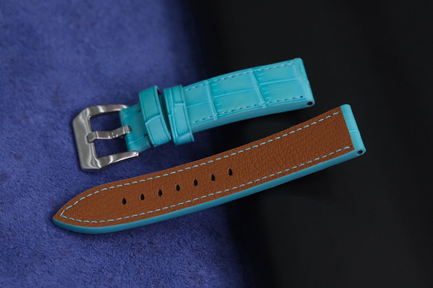 BESPOKE GENUINE BLUE CROCODILE LEATHER WATCH STRAP BAND FOR PANERAI HDPAM32