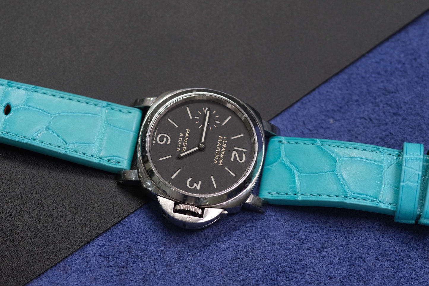 BESPOKE GENUINE BLUE CROCODILE LEATHER WATCH STRAP BAND FOR PANERAI HDPAM32