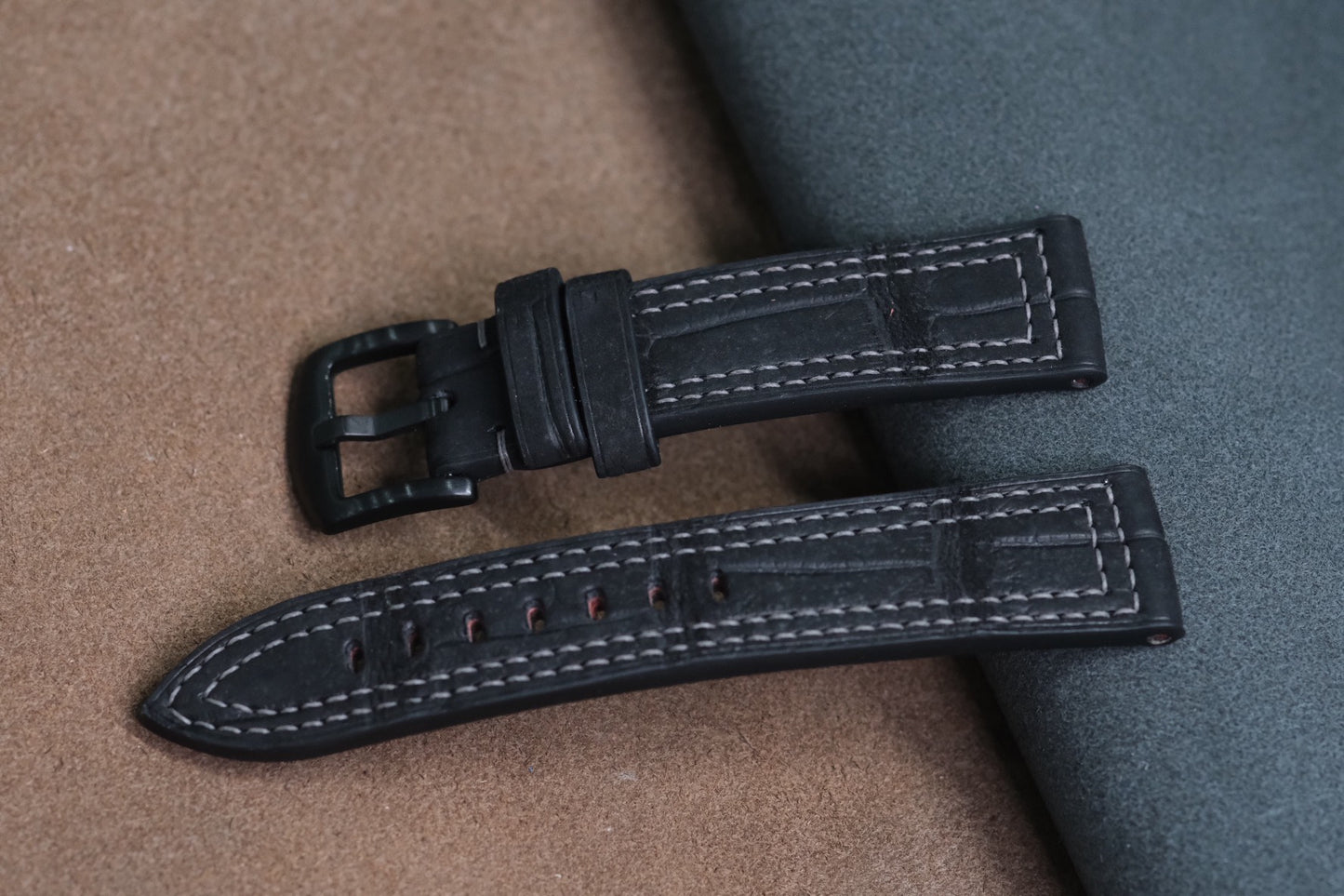 BLACK NUBUCK CROCODILE LEATHER WATCH STRAP HDCC91