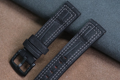 BLACK NUBUCK CROCODILE LEATHER WATCH STRAP HDCC91