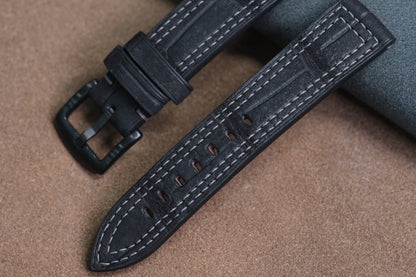 BLACK NUBUCK CROCODILE LEATHER WATCH STRAP HDCC91