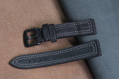 BLACK NUBUCK CROCODILE LEATHER WATCH STRAP HDCC91