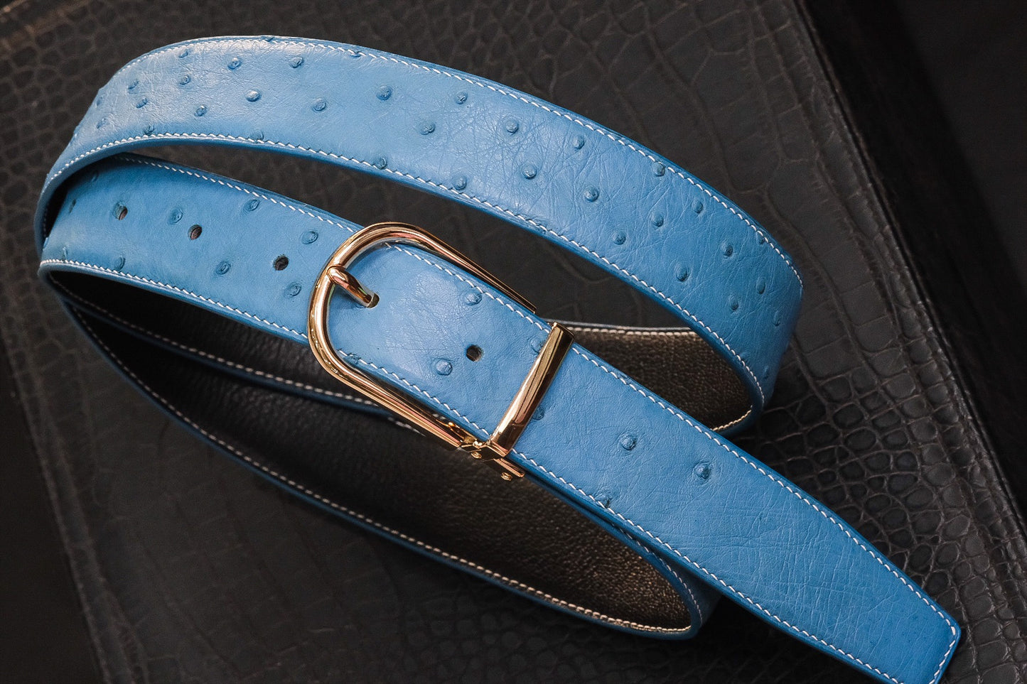 BLUE OSTRIC BELLY LEATHER BELT HDBE12