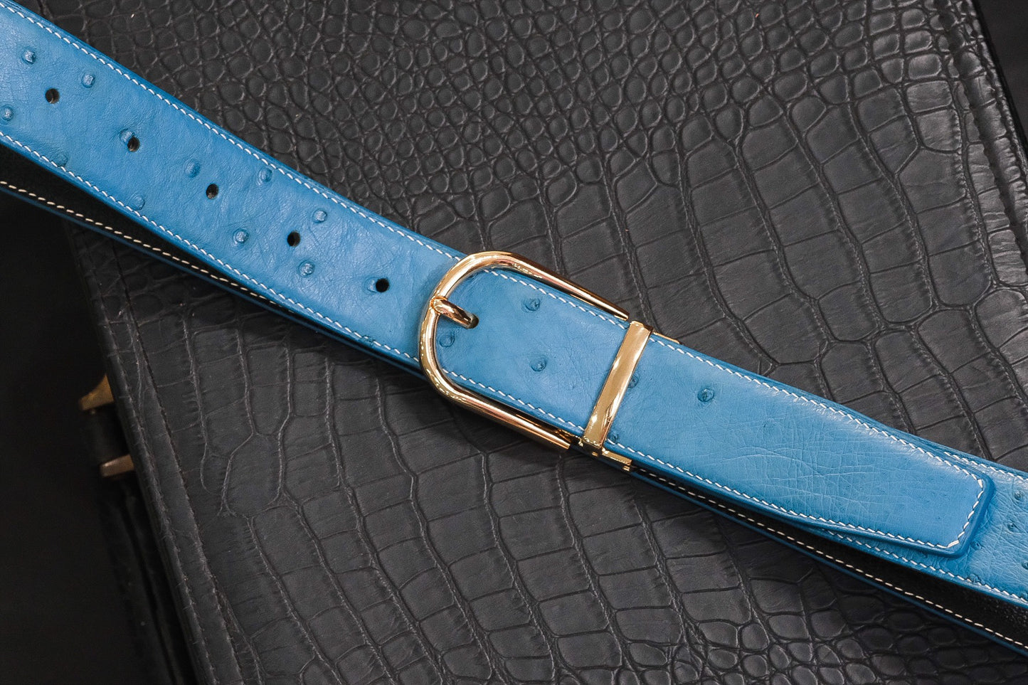 BLUE OSTRIC BELLY LEATHER BELT HDBE12