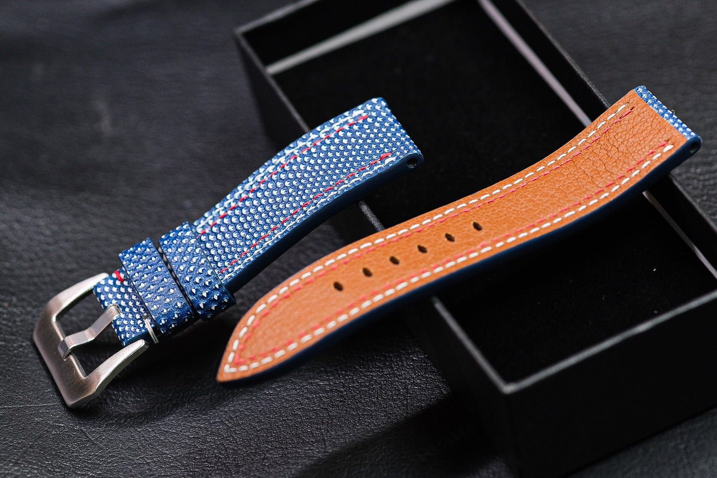 Blue Karung snake skin leather strap HDKS01