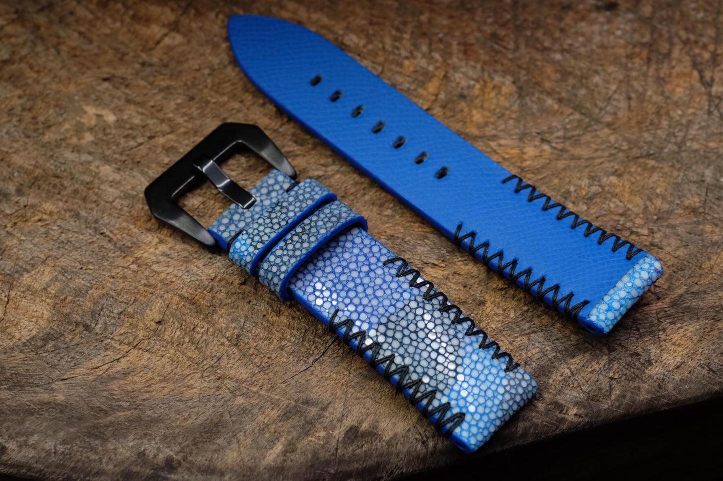 Blue camoflague no pearl stingray leather watch strap HDCAMOST01