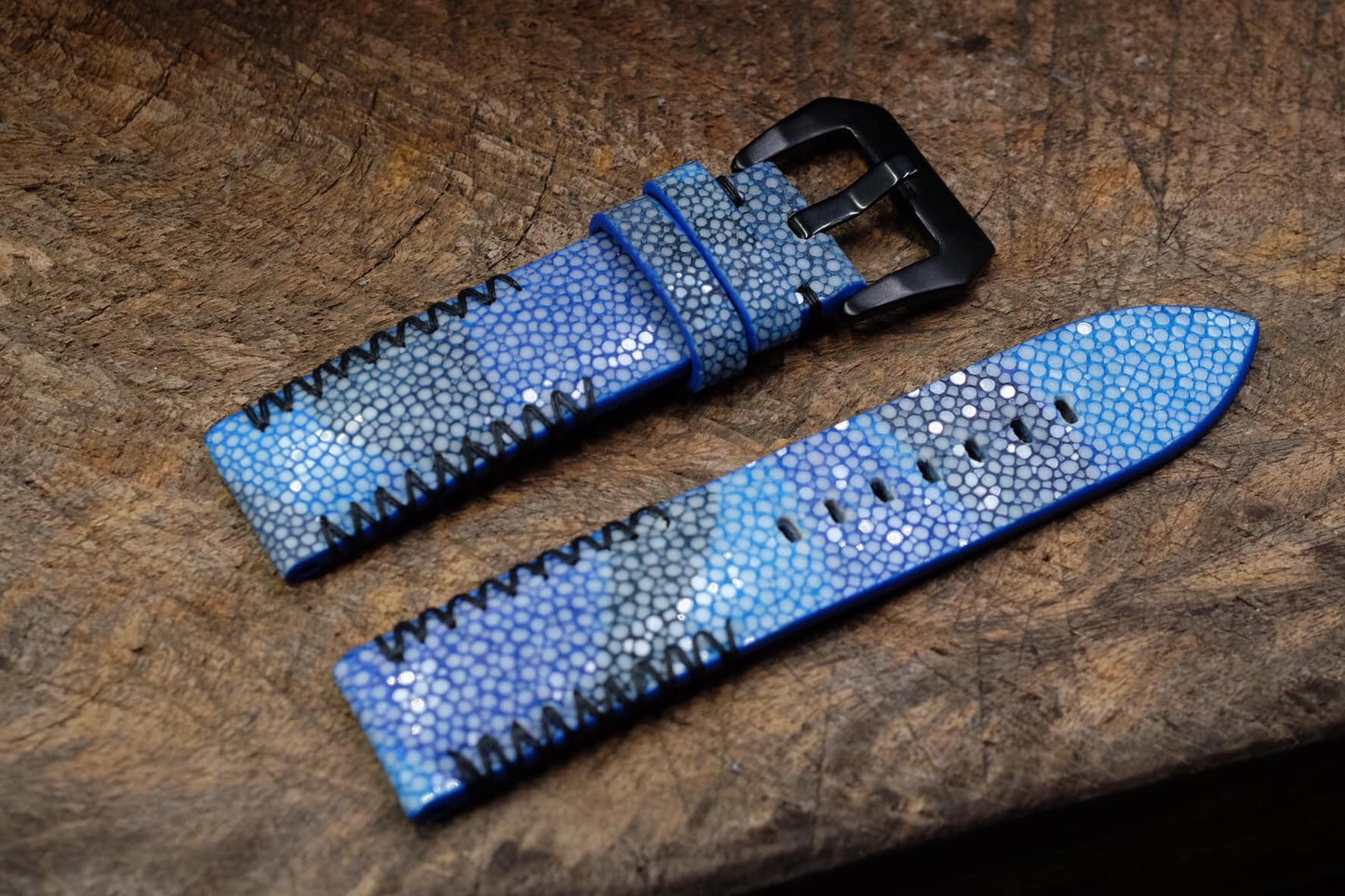 Blue camoflague no pearl stingray leather watch strap HDCAMOST01