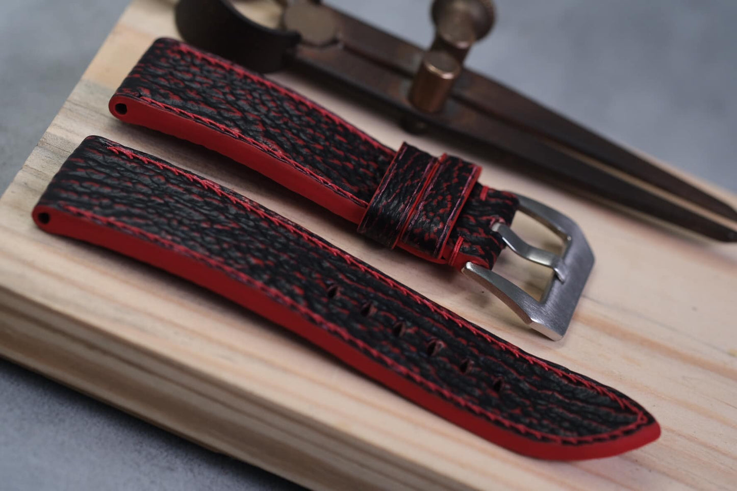 Custom made Godzilla black and red shark skin leather watch strap HDPAM30