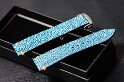 Light blue no pearl stingray leather watch strap HDST143