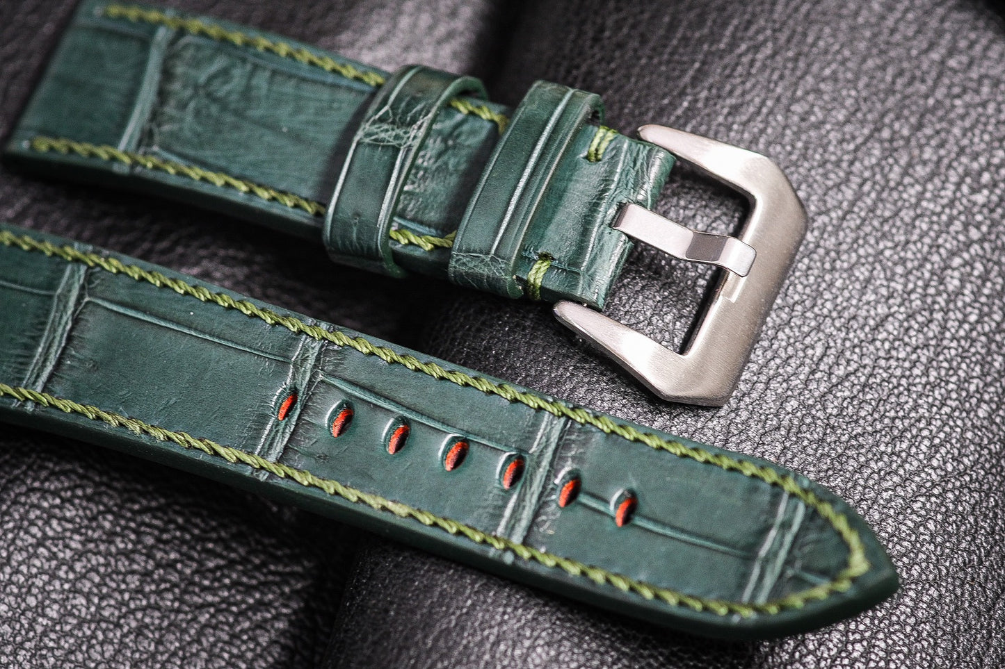 BESPOKE DARK GREEN CROCODILE LEATHER WATCH STRAP HDCS67