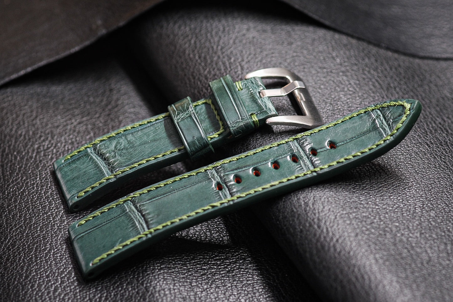 BESPOKE DARK GREEN CROCODILE LEATHER WATCH STRAP HDCS67