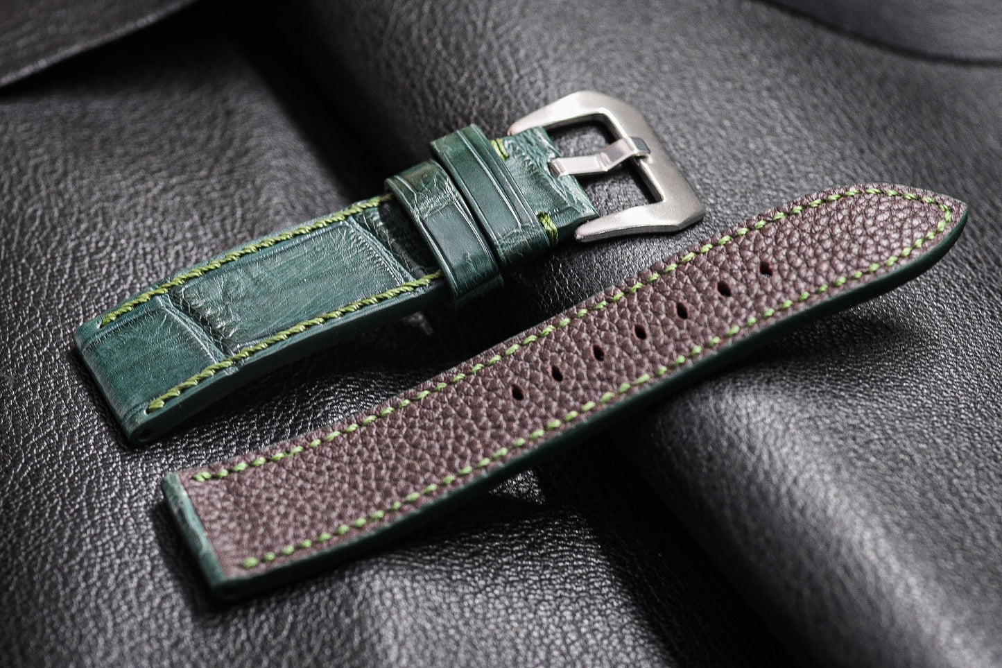 BESPOKE DARK GREEN CROCODILE LEATHER WATCH STRAP HDCS67