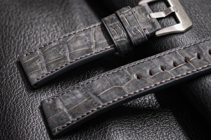 BESPOKE GENUINE ANTHRACITE GREY NUBUCK CROCODILE LEATHER WATCH STRAP HDCS02