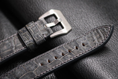 BESPOKE GENUINE ANTHRACITE GREY NUBUCK CROCODILE LEATHER WATCH STRAP HDCS02