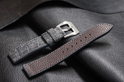 BESPOKE GENUINE ANTHRACITE GREY NUBUCK CROCODILE LEATHER WATCH STRAP HDCS02