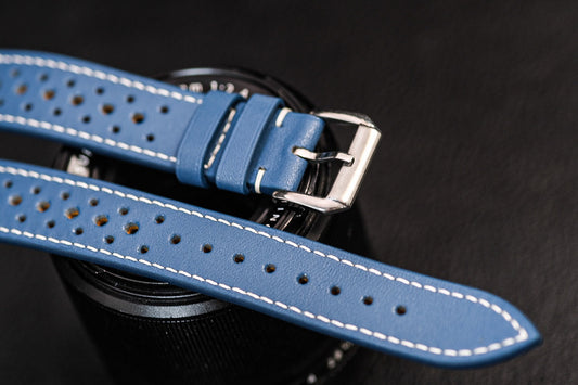 BLUE  COW RALLY LEATHER  WATCH STRAP BAND HDLE15