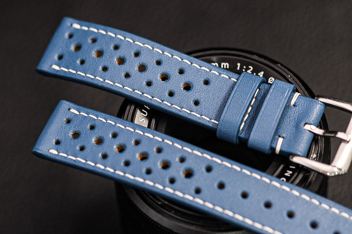 BLUE  COW RALLY LEATHER  WATCH STRAP BAND HDLE15