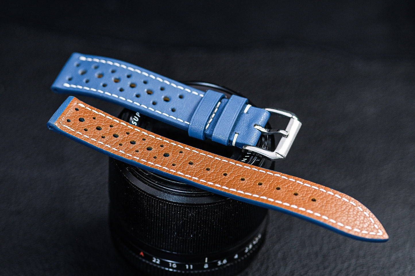 BLUE  COW RALLY LEATHER  WATCH STRAP BAND HDLE15