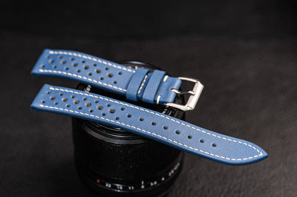 BLUE  COW RALLY LEATHER  WATCH STRAP BAND HDLE15