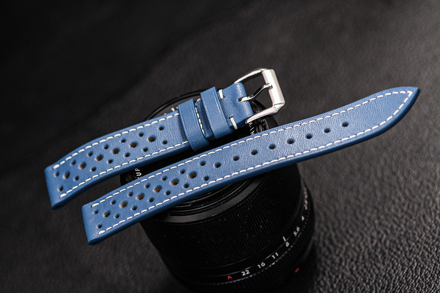 BLUE  COW RALLY LEATHER  WATCH STRAP BAND HDLE15