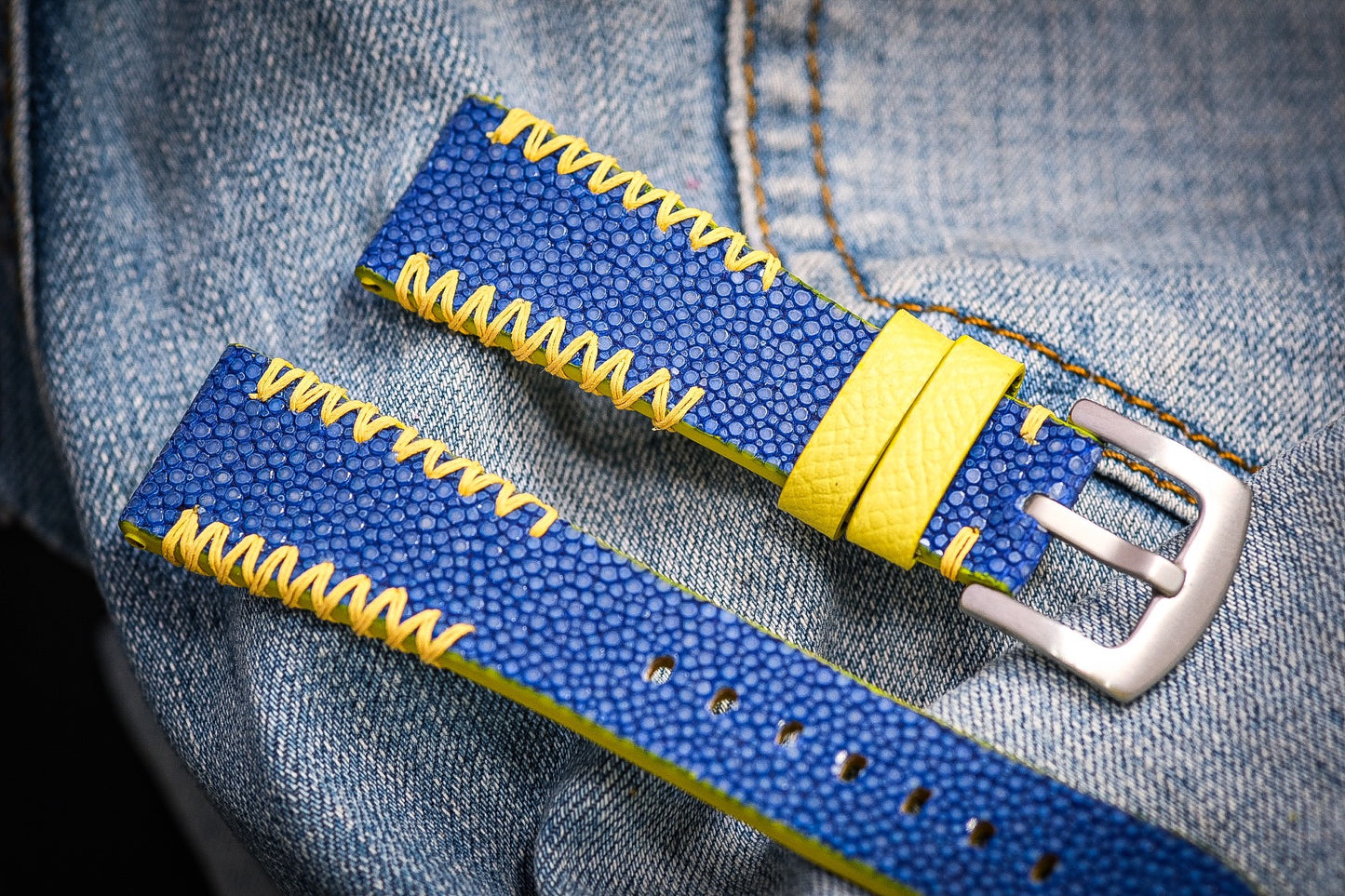 Blue no pearl stingray leather watch strap HDST142