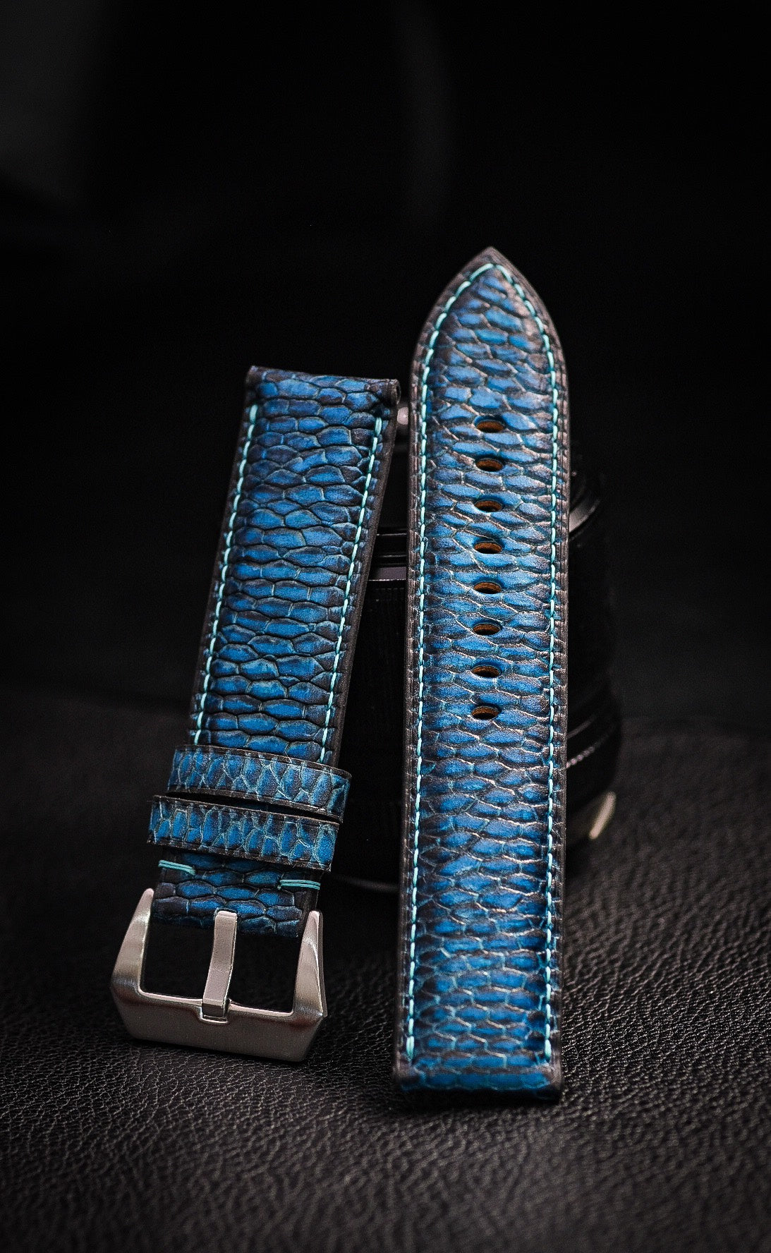 HAND DYED PATINA TURQUOISE BLUE PATINA BEAVER TAIL LEATHER STRAP HDPAM18