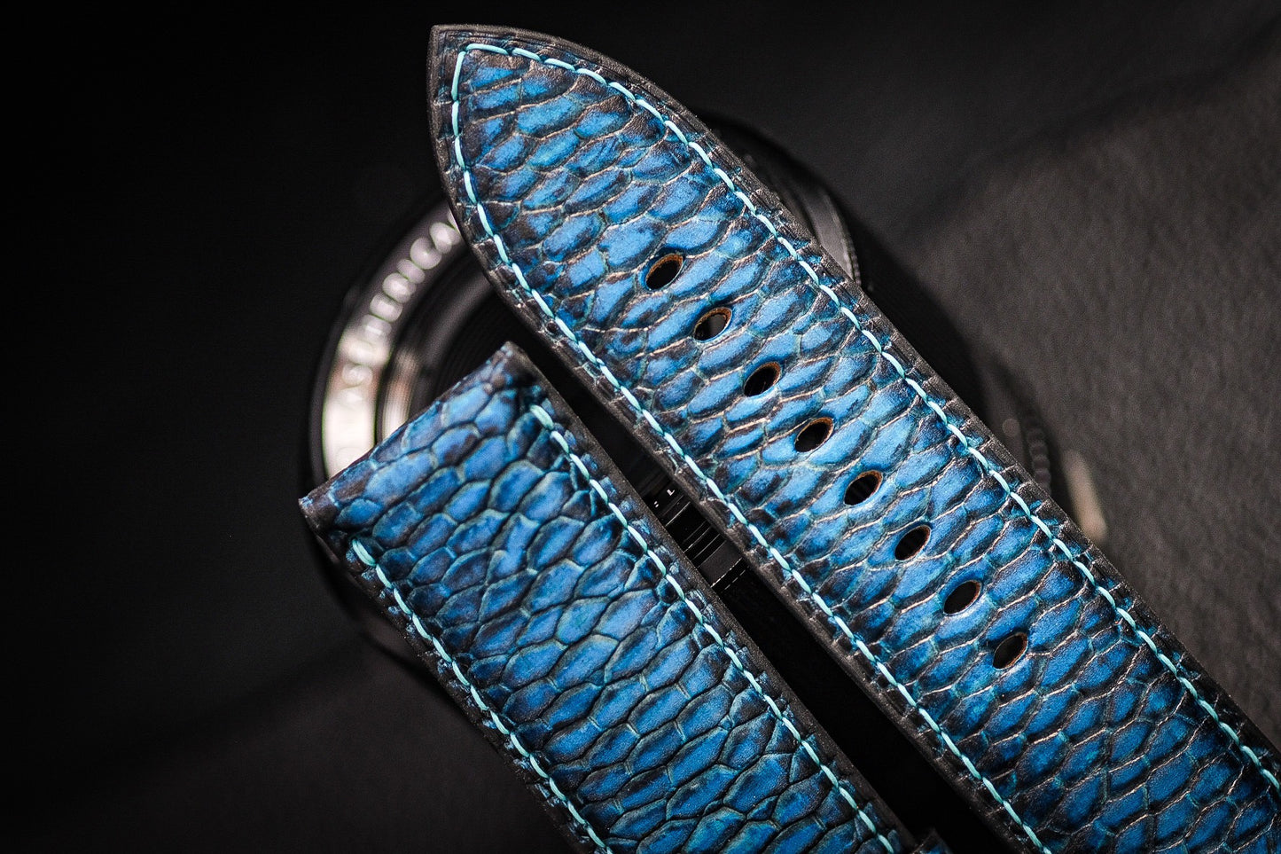 HAND DYED PATINA TURQUOISE BLUE PATINA BEAVER TAIL LEATHER STRAP HDPAM18