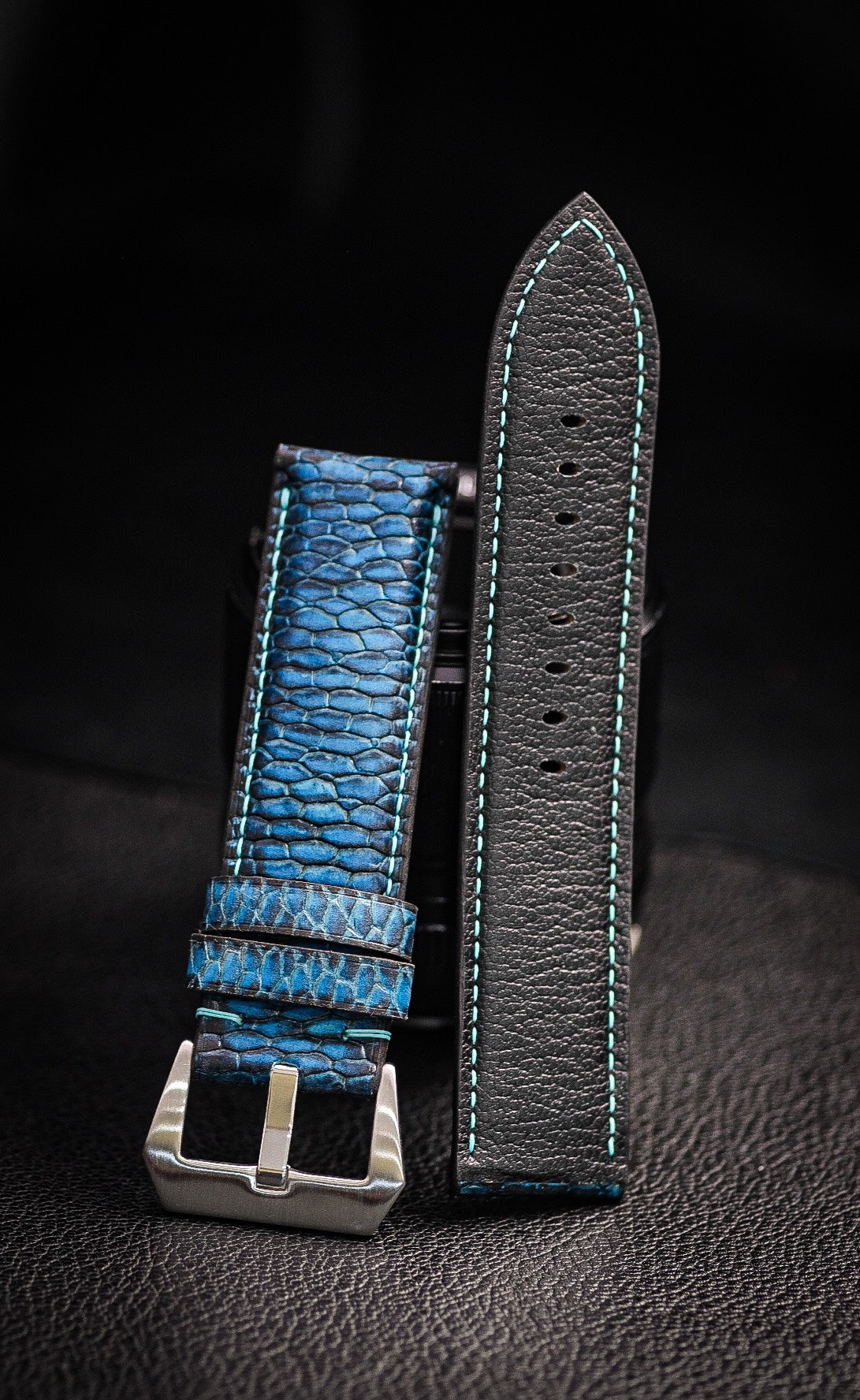 HAND DYED PATINA TURQUOISE BLUE PATINA BEAVER TAIL LEATHER STRAP HDPAM18