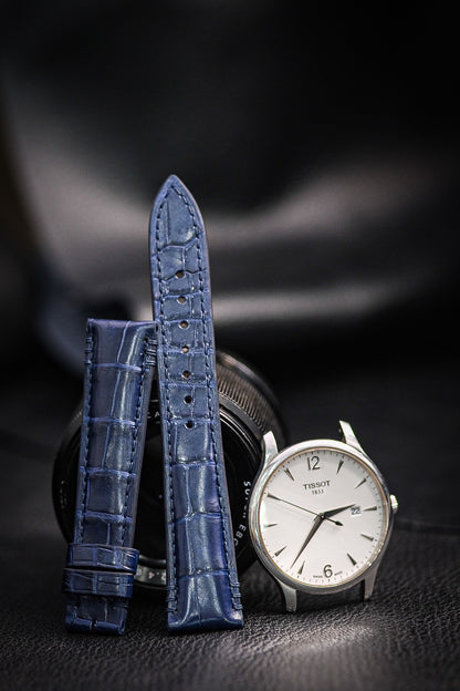 BESPOKE NAVY BLUE CROCODILE LEATHER WATCH STRAP HDCS61