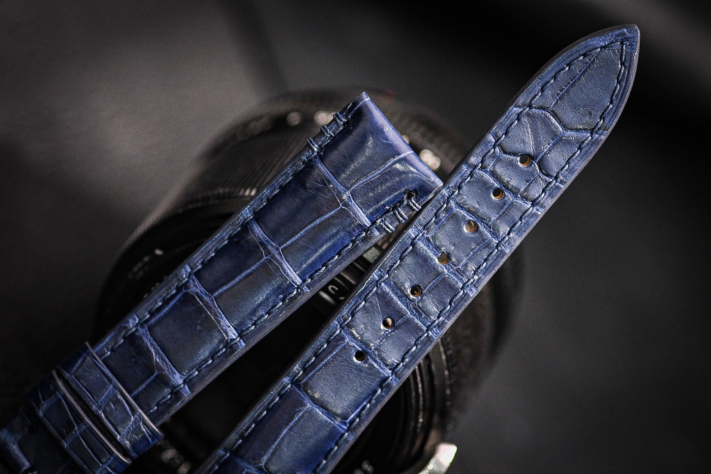 BESPOKE NAVY BLUE CROCODILE LEATHER WATCH STRAP HDCS61