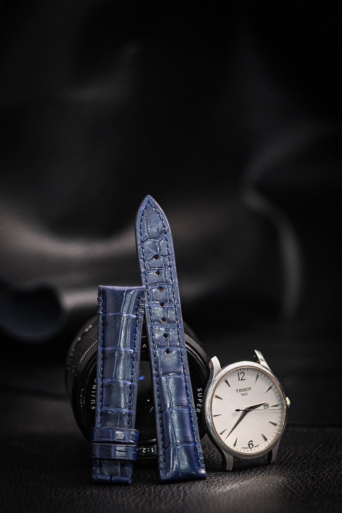 BESPOKE NAVY BLUE CROCODILE LEATHER WATCH STRAP HDCS61