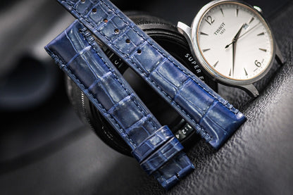 BESPOKE NAVY BLUE CROCODILE LEATHER WATCH STRAP HDCS61